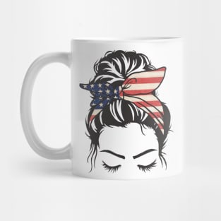 Messy Bun Girl American Flag Bandana Mug